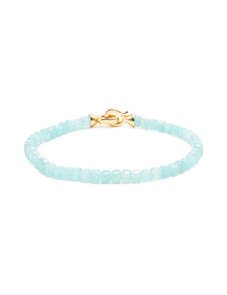 Growth Amazonite bracelet with 4x4mm beads and gold clasp, promoting emotional balance and personal growth.