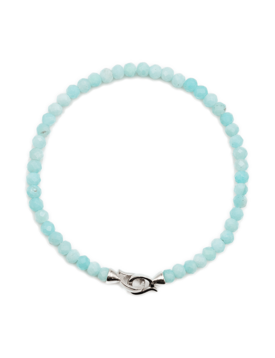 Growth Amazonite faceted bracelet with 3x4mm beads and 925 sterling silver clasp for emotional balance.