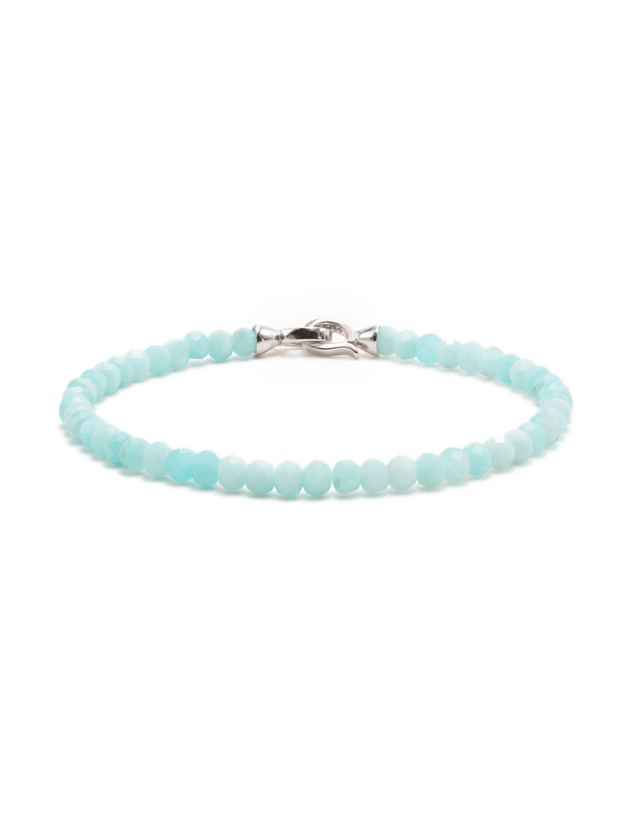 Growth Amazonite bracelet with 3x4mm faceted beads and 925 sterling silver clasp promoting emotional balance.