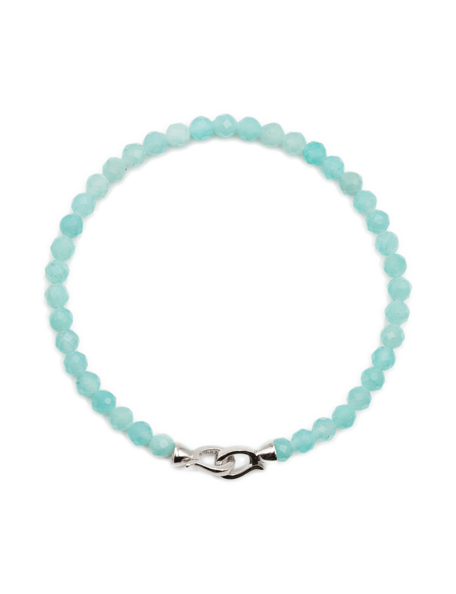 Growth Amazonite faceted bracelet 4mm for men with sterling silver clasp, promoting communication and emotional balance.