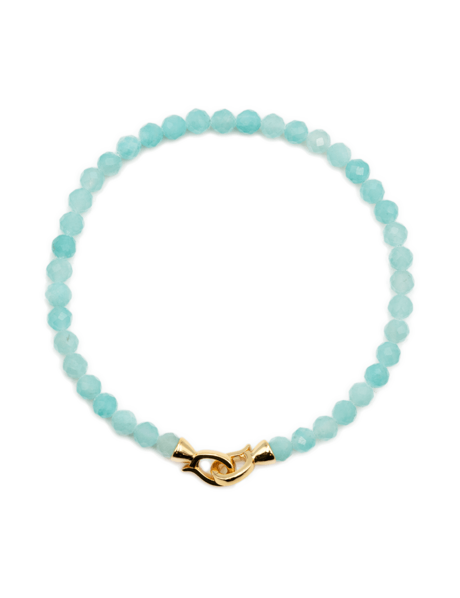 Growth Amazonite 4mm faceted bracelet for men with gold clasp, enhances communication and emotional balance.