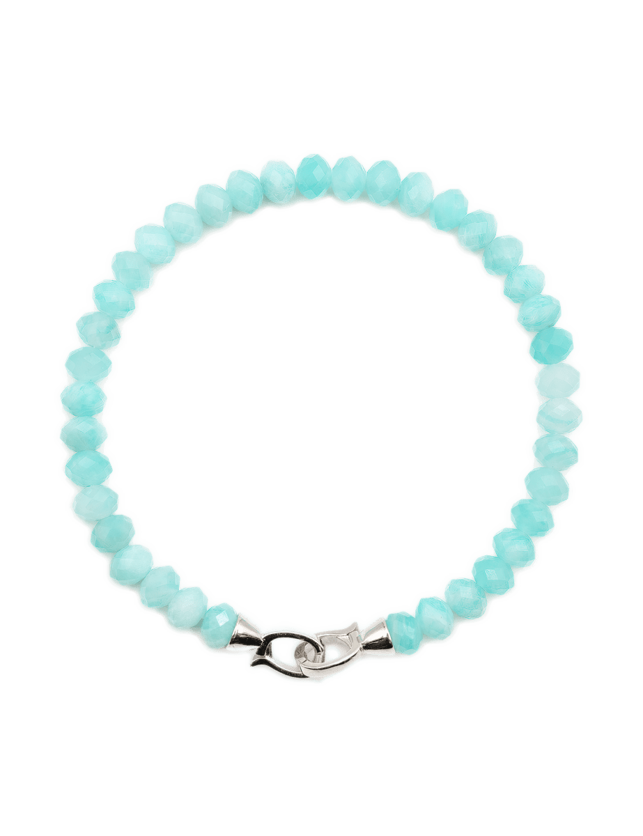 Growth Amazonite faceted bracelet for men, featuring 4x6mm beads and a sterling silver clasp, promoting communication and emotional balance.