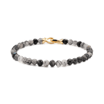 Black Rutilated Quartz faceted bracelet for men with 4mm beads and gold clasp promoting growth and clarity.