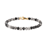 Black Rutilated Quartz faceted bracelet for men with 4mm beads and gold clasp promoting growth and clarity.