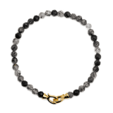 Black Rutilated Quartz faceted bracelet for men with 925 sterling silver clasp, promoting growth and emotional healing.