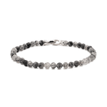 4mm Black Rutilated Quartz faceted bracelet for men with 925 sterling silver clasp, promoting growth and resilience.