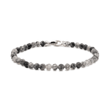 4mm Black Rutilated Quartz faceted bracelet for men with 925 sterling silver clasp, promoting growth and resilience.