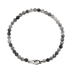 Growth Black Rutilated Quartz 4mm faceted bracelet for men with 925 sterling silver clasp.