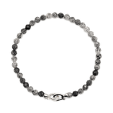 Growth Black Rutilated Quartz 4mm faceted bracelet for men with 925 sterling silver clasp.