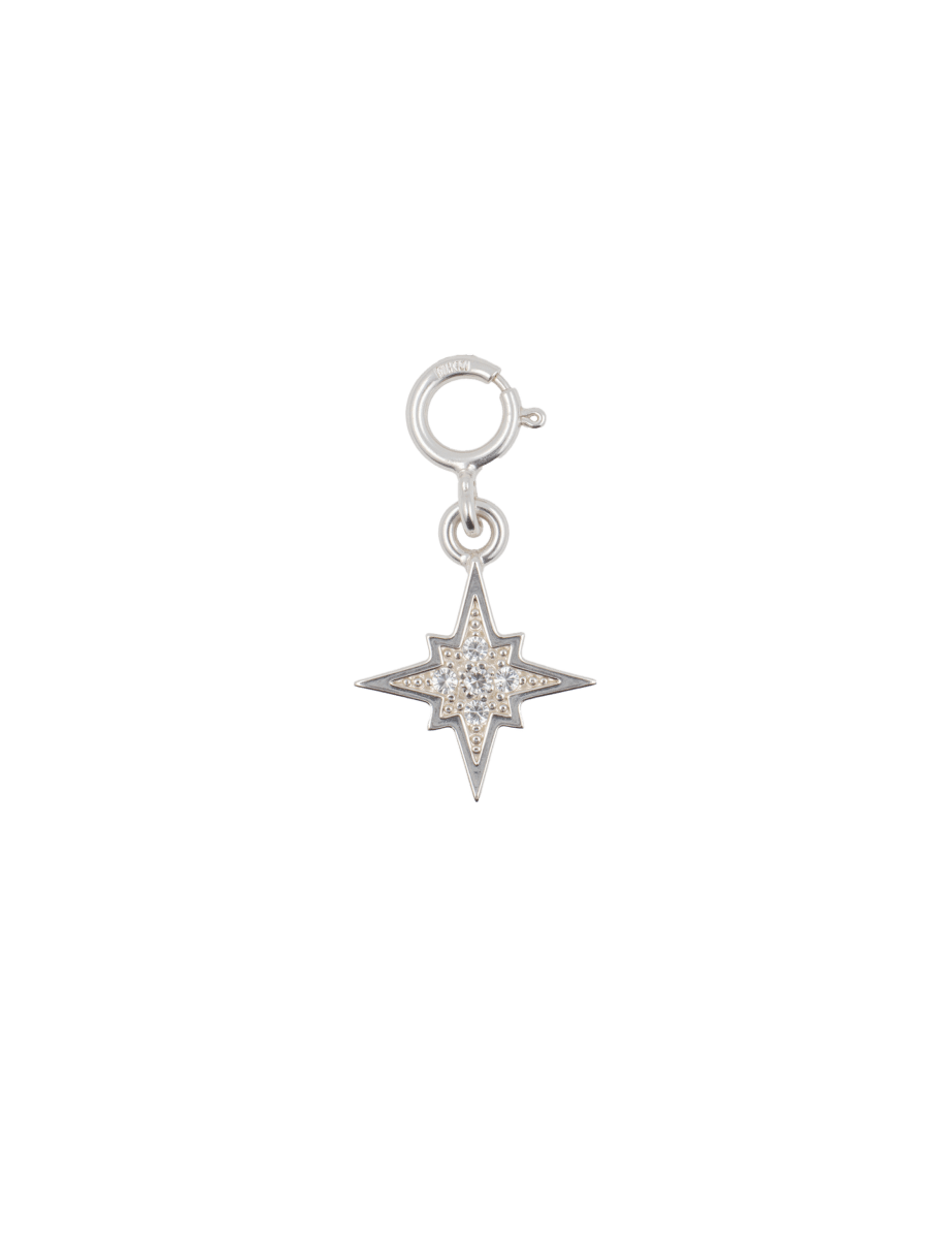 Growth Cross Star Charm with sparkling zircon, symbolizing guidance, faith, and protection in 925 sterling silver.