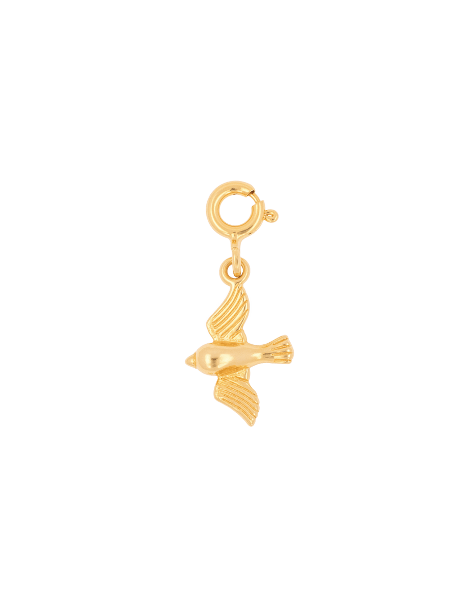 Gold Bird Charm made of 925 sterling silver, symbolizing freedom, growth, and courage.