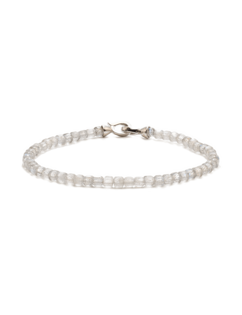Elegant Gray Moonstone bracelet with 925 sterling silver clasp promoting growth and emotional balance.