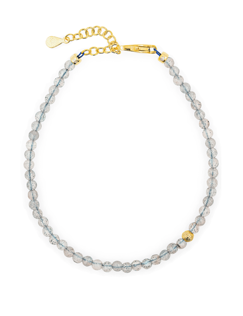 Dainty Gray Moonstone bracelet with silver spacer beads, ideal for enhancing intuition and emotional growth.
