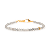 Gray Moonstone dainty bracelet with 3mm silver spacer beads, perfect for emotional balance and spiritual growth.