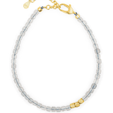 Gray Moonstone faceted bracelet with silver and gold spacer beads, elegant and durable for spiritual growth.