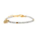 Gray Moonstone faceted bracelet with silver spacers and heart charm, symbolizing love and emotional growth.