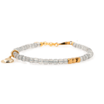 Gray Moonstone faceted bracelet with silver spacer beads and moon charm, ideal for intuition and balance.