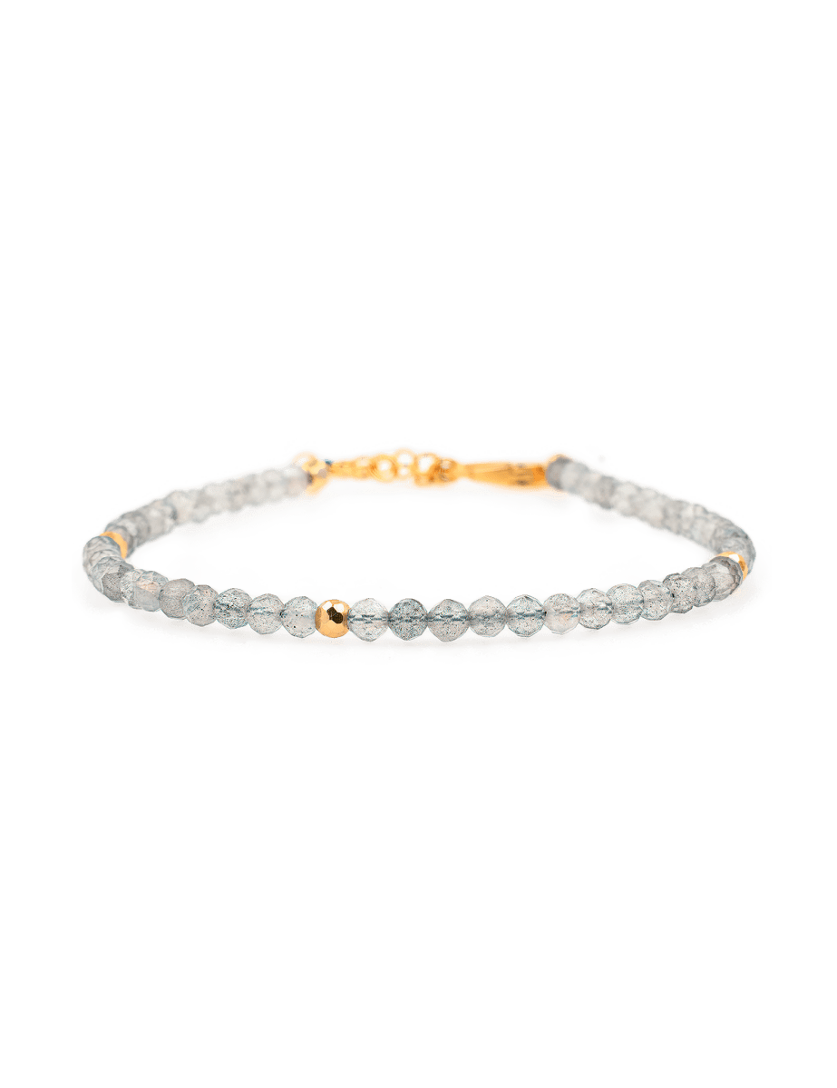 Growth Gray Moonstone faceted bracelet with silver spacer beads for balance and transformation.