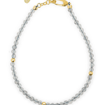 Gray Moonstone faceted dainty bracelet with gold spacer beads and adjustable clasp.