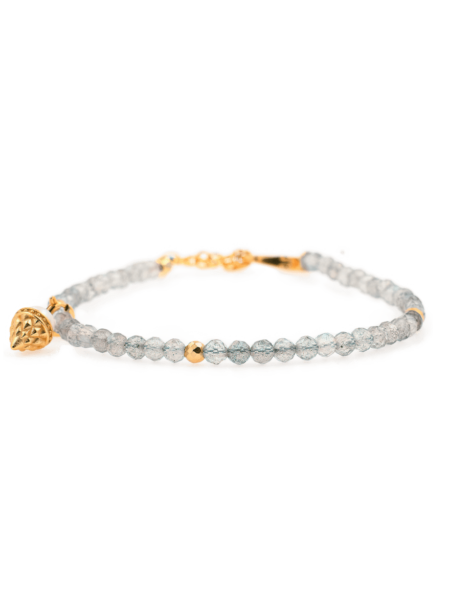 Growth Gray Moonstone bracelet with silver spacer bead and ice cream charm, symbolizing joy and emotional balance.