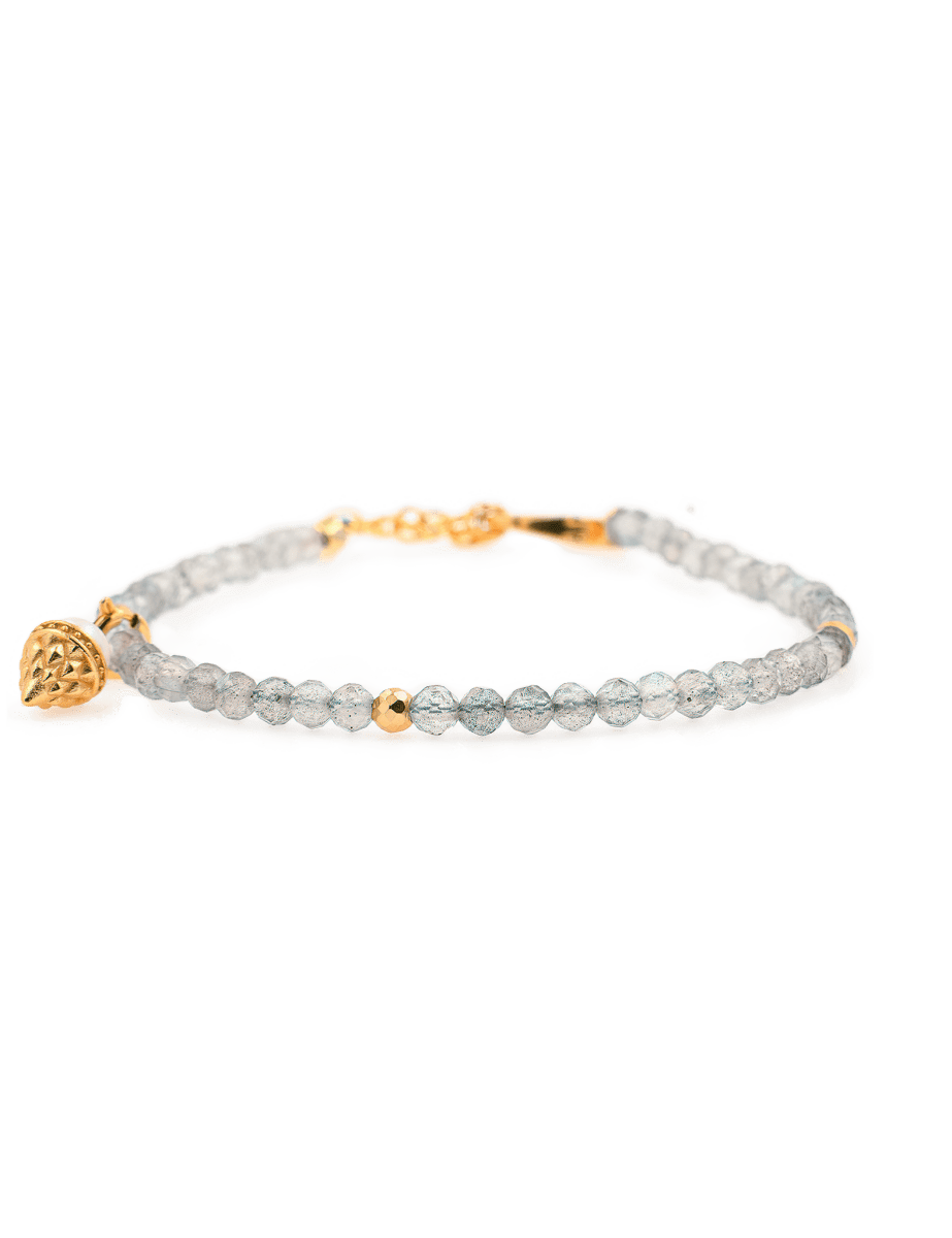 Growth Gray Moonstone bracelet with silver spacer bead and ice cream charm, symbolizing joy and emotional balance.