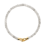 Elegant Growth Grey Moonstone bracelet with faceted beads and gold clasp, symbolizing intuition and emotional balance.