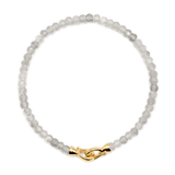 Elegant Growth Grey Moonstone bracelet with faceted beads and gold clasp, symbolizing intuition and emotional balance.