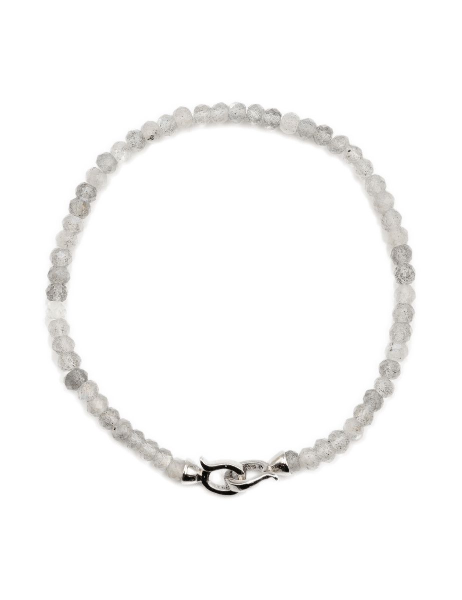 Elegant Grey Moonstone bracelet with 3x4mm faceted beads and a 925 sterling silver clasp for personal growth.
