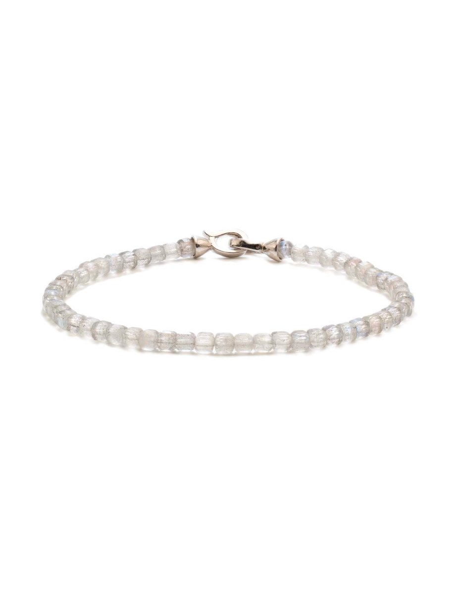 BEAMMORE Grey Moonstone Beaded Sterling Silver Bracelet – Beaded Gemstone Jewelry