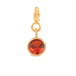 Growth Red Zircon charm featuring a vibrant 6mm round red zircon in a gold setting, promoting emotional strength.
