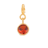 Growth Red Zircon charm featuring a vibrant 6mm round red zircon in a gold setting, promoting emotional strength.