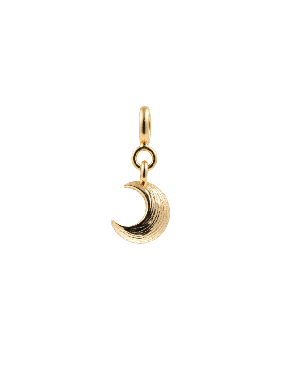 Brushed gold crescent moon charm symbolizing healing and emotional balance, perfect for renewal and inner peace.
