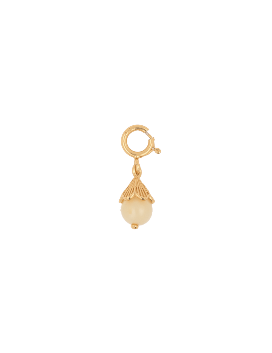 Healing Button-Style Milky White Bead Charm with gold clasp, symbolizing tranquility and emotional healing.