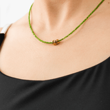 Healing Diopside Dainty Necklace with Gold-Plated Nugget