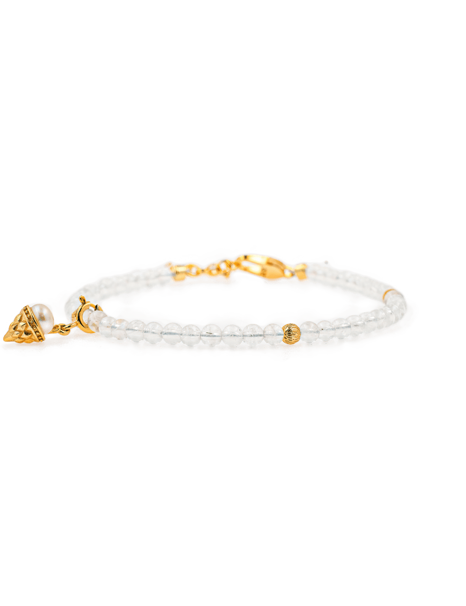 Dainty Healing Moonstone bracelet with gold spacer bead and ice cream charm for emotional balance.