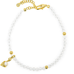 Elegant clear beaded bracelet with gold accents and charm for a chic look.