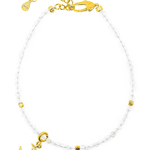 Healing Moonstone bracelet with gold moon charm and spacer beads for emotional renewal and intuition.