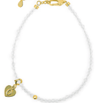 Faceted Moonstone bracelet with silver spacer bead and heart charm for love and emotional healing.