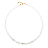 Healing Moonstone faceted necklace with silver spacer beads, promoting emotional balance and spiritual connection.