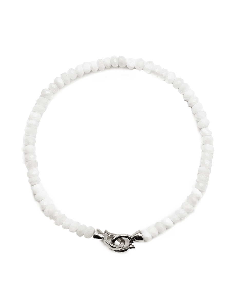 Healing Moonstone June birthstone bracelet with faceted beads and 925 sterling silver clasp.