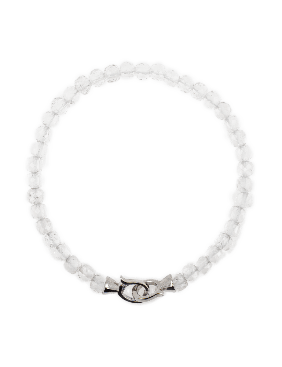 Moonstone June birthstone bracelet for men, featuring 4x4mm beads and a sterling silver clasp.