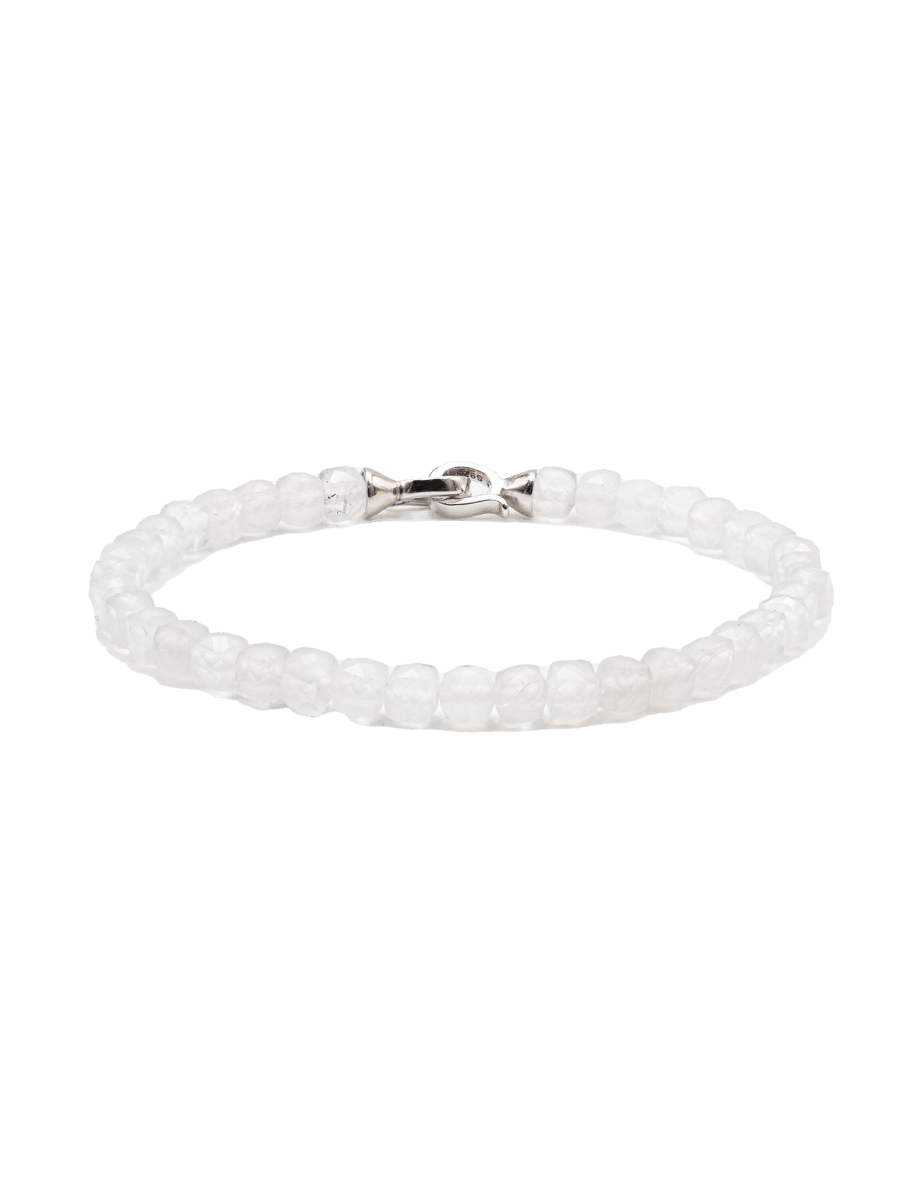 Healing Moonstone bracelet for men with 925 sterling silver clasp, promoting emotional balance and inner growth.