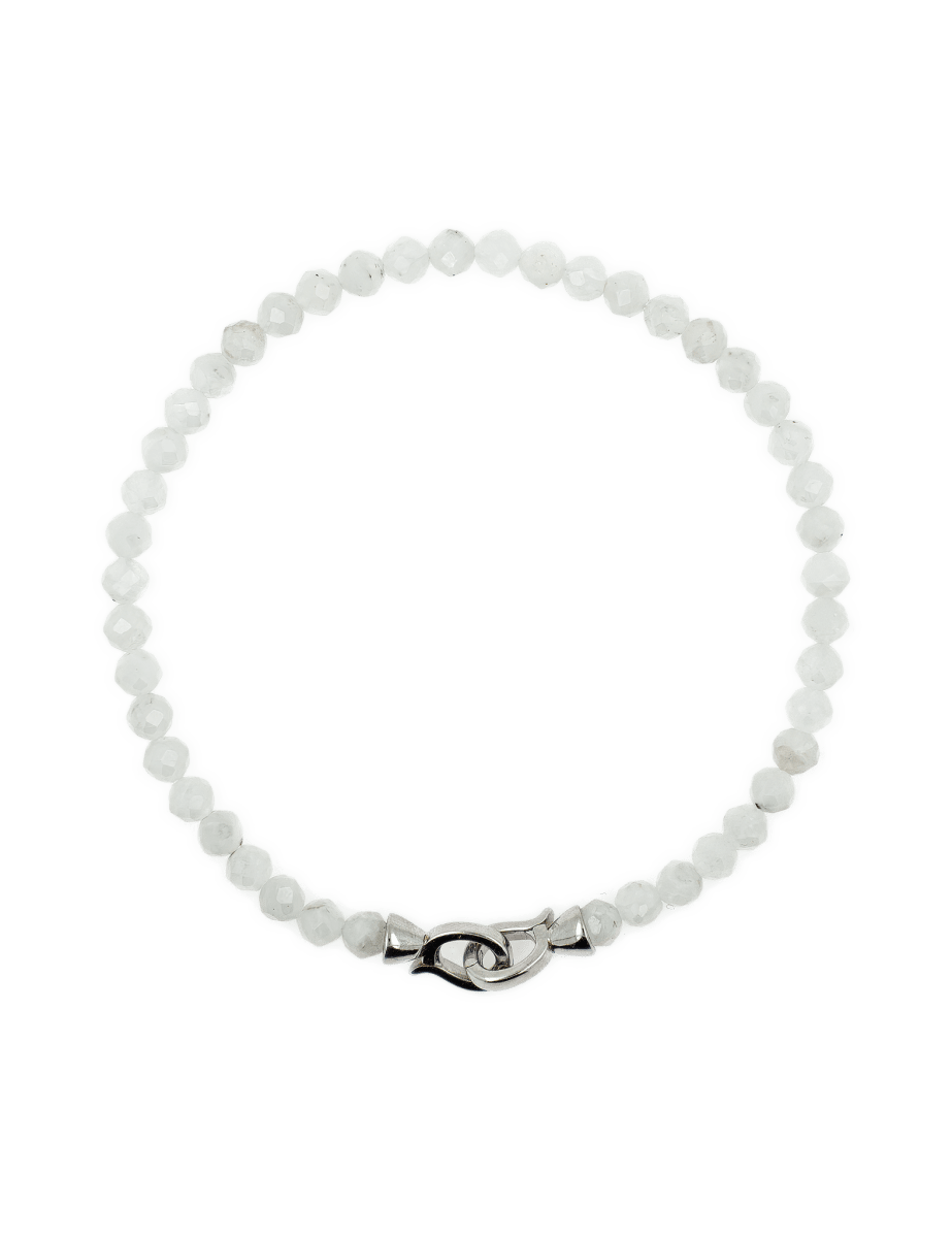 Faceted Moonstone bracelet for men, June birthstone, 4mm beads, 925 sterling silver clasp for healing and transformation.