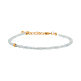 Aquamarine faceted bracelet with 925 silver spacer beads for tranquility and emotional healing.