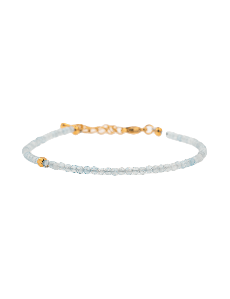 Aquamarine faceted bracelet with 925 silver spacer beads for tranquility and emotional healing.