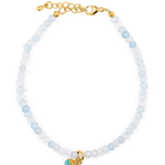 Health Aquamarine faceted bracelet with turquoise charm, handcrafted with 925 sterling silver, 6-7 inch length.