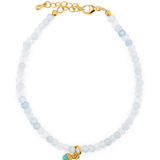Health Aquamarine faceted bracelet with turquoise charm, handcrafted with 925 sterling silver, 6-7 inch length.
