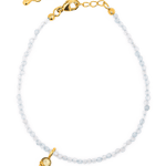 Aquamarine faceted dainty bracelet with gold ice cream charm for tranquility and emotional healing.