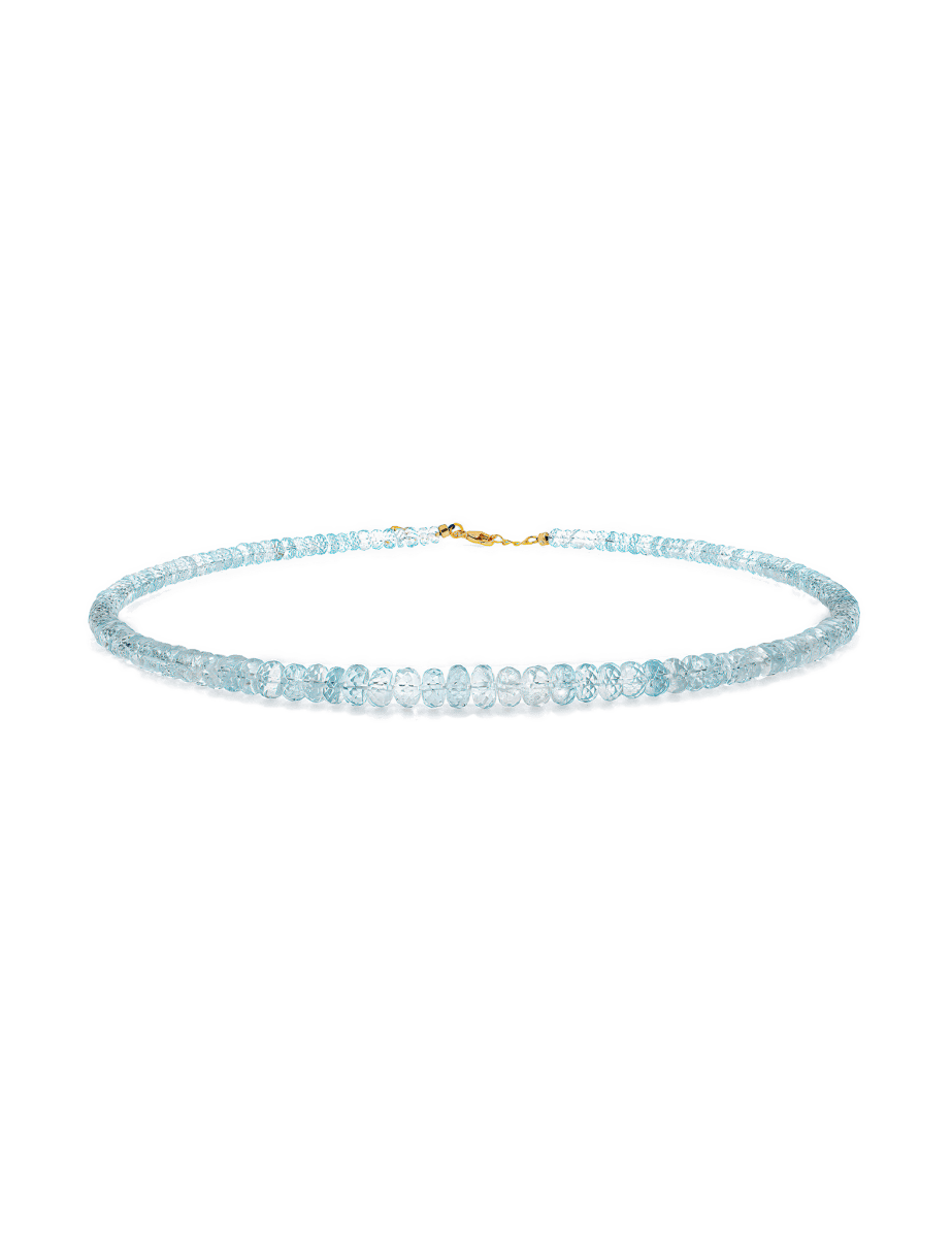 Health Aquamarine Faceted Necklace with soothing blue hues for tranquility and emotional healing.