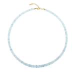 Health Aquamarine Faceted Necklace featuring soothing blue gemstones and a gold clasp for tranquility and renewal.